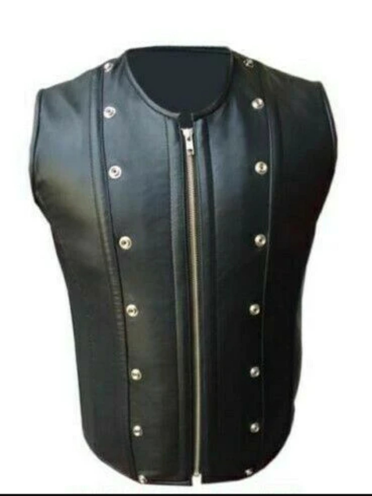 Men's Real Leather Black Biker Style Waistcoat Vest