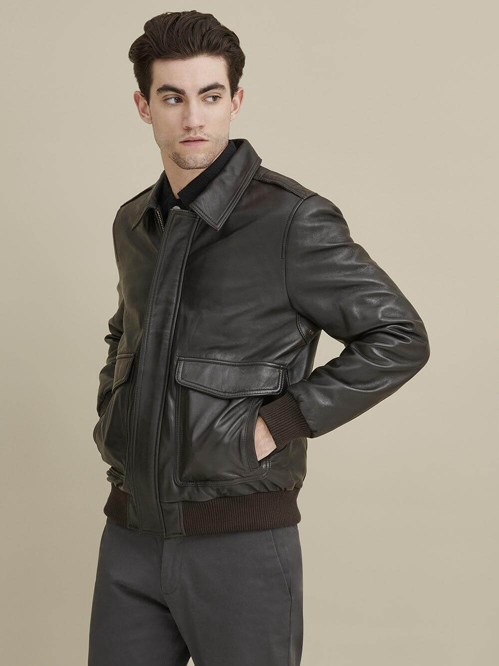 Stylish Mens black leather biker jacket