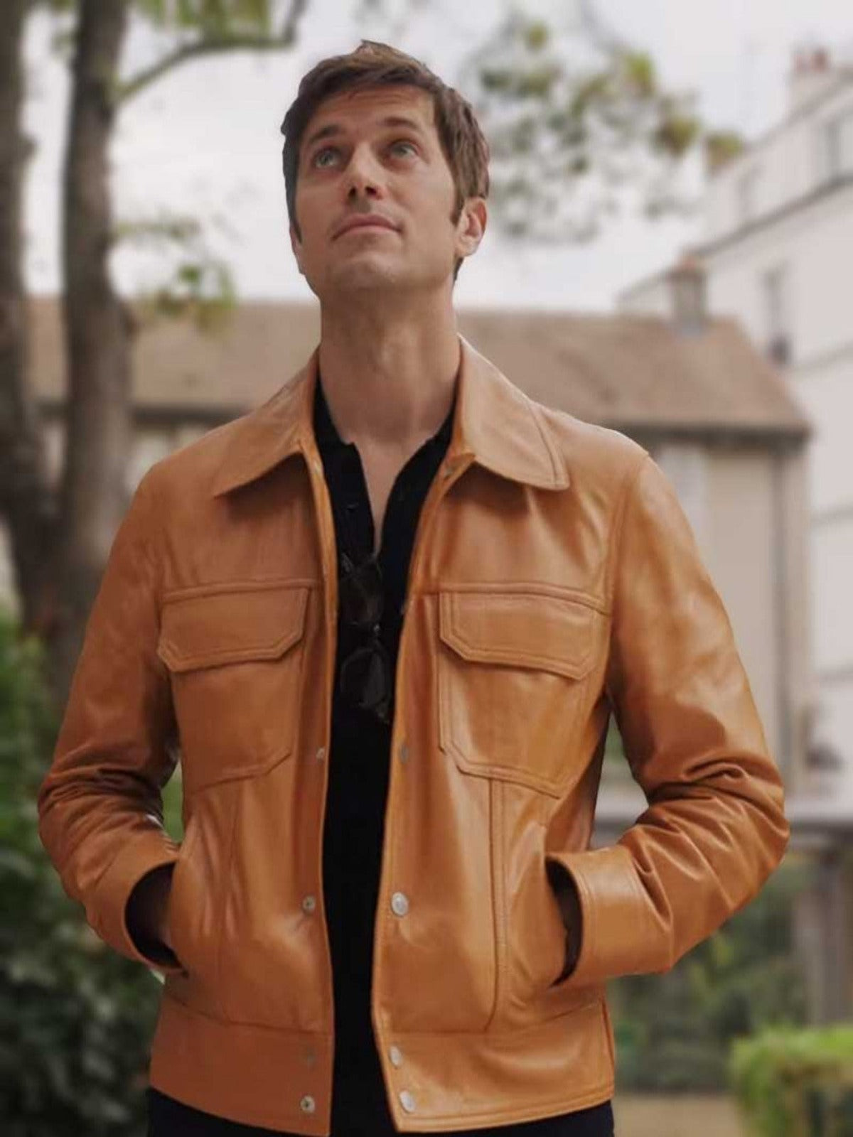 Gabriel Emily in Paris S03 Brown Biker Leather Jacket