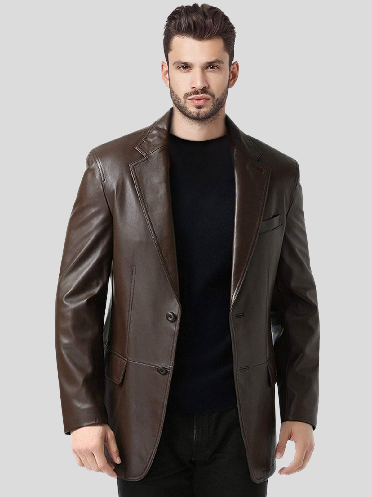 Breasted Brown Leather Blazer Coat – LJs