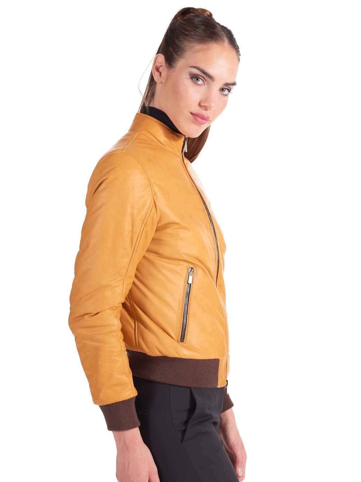 Womens Stylish genuine leather Bomber Jacket - LJs