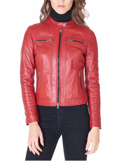 Women’s Red Motorcycle Biker Leather Jacket
