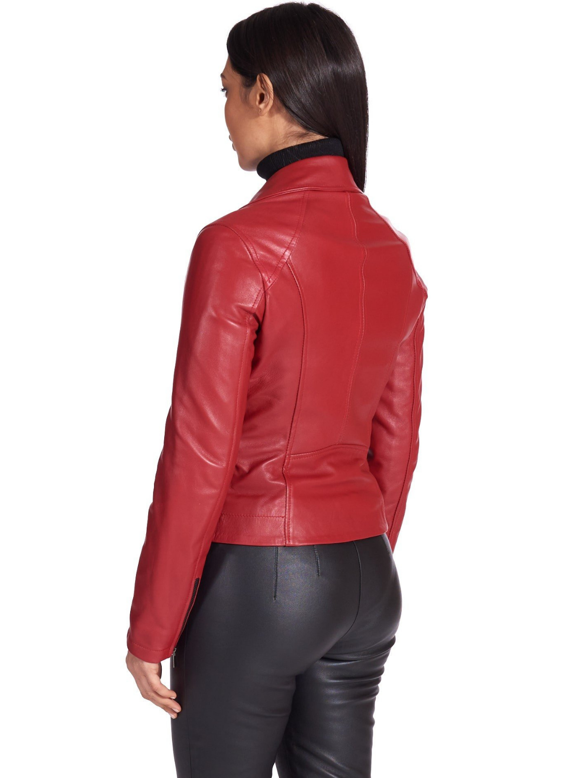 Genuine Red Leather Biker Jacket Women - LJ