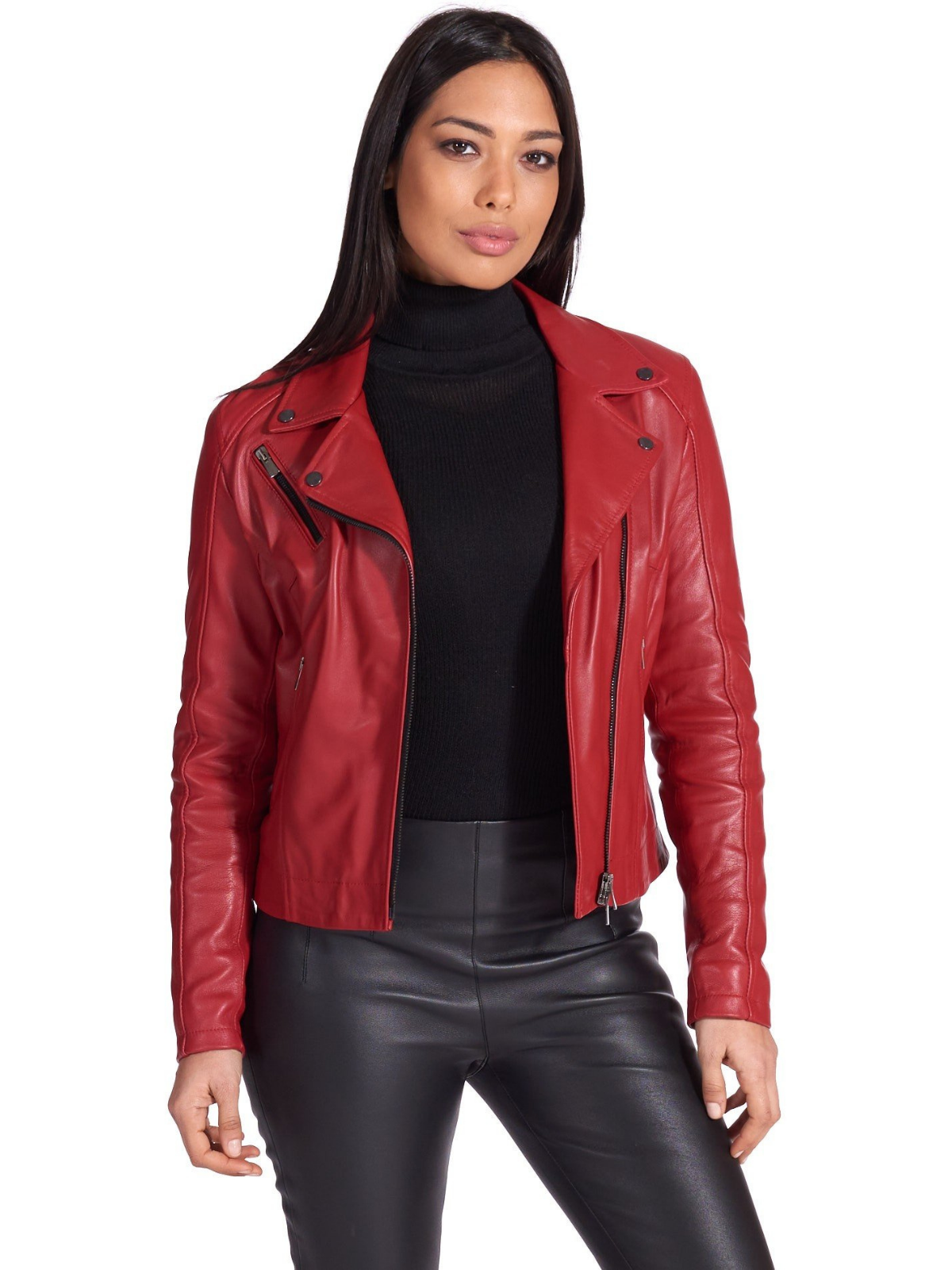 Genuine Red Leather Biker Jacket Women - LJ