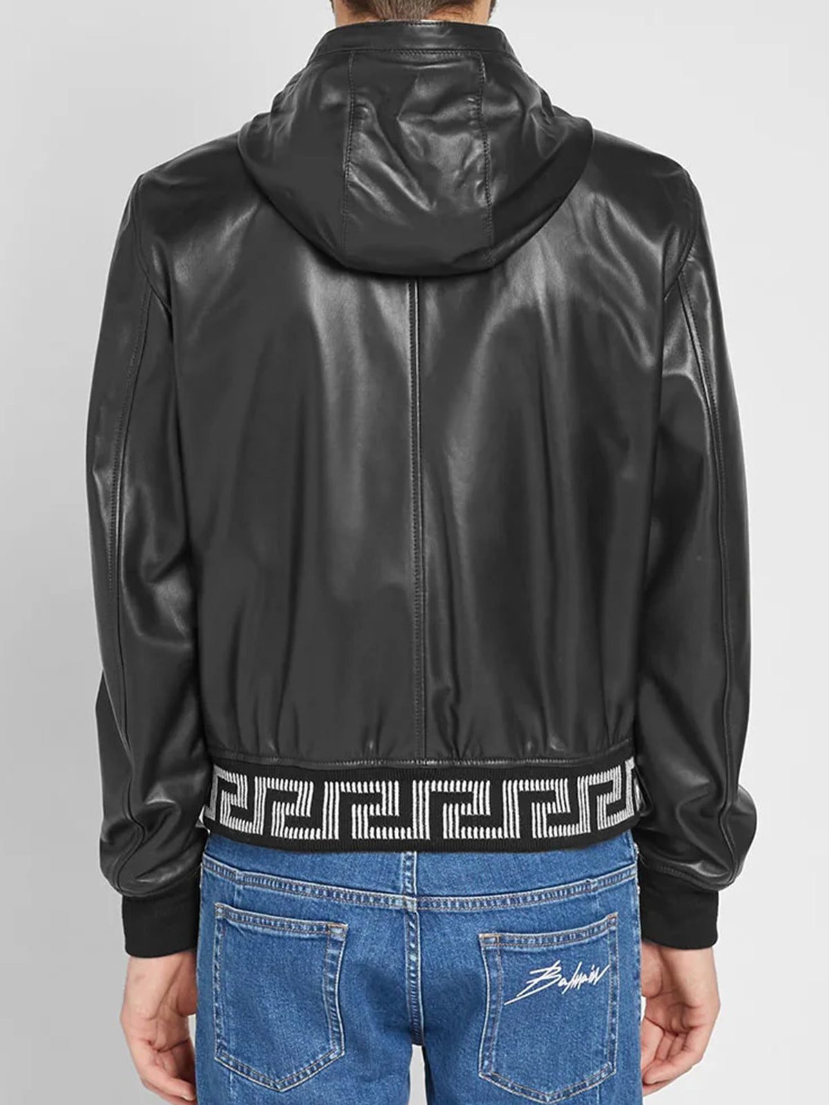Hooded Greek RIB Leather Jacket