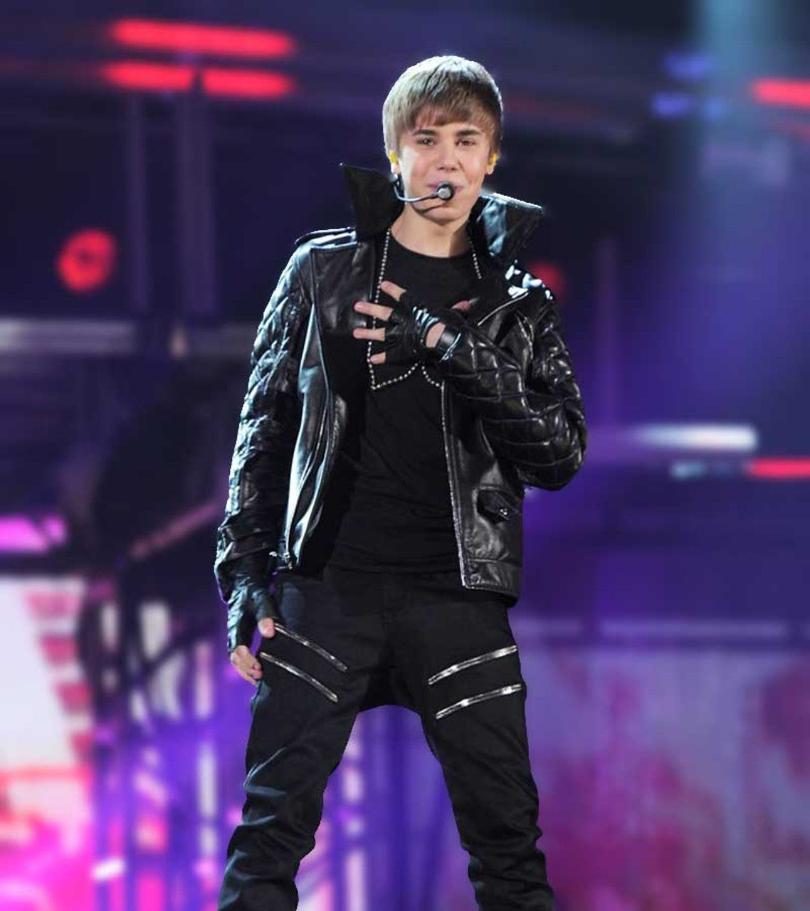 Justin Bieber Grammy Awards Designer Cuffs Black Leather Jacket