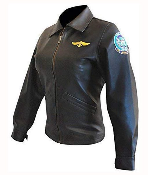 Kelly McGillis Top Gun Pilot Charlie Black Leather Jacket