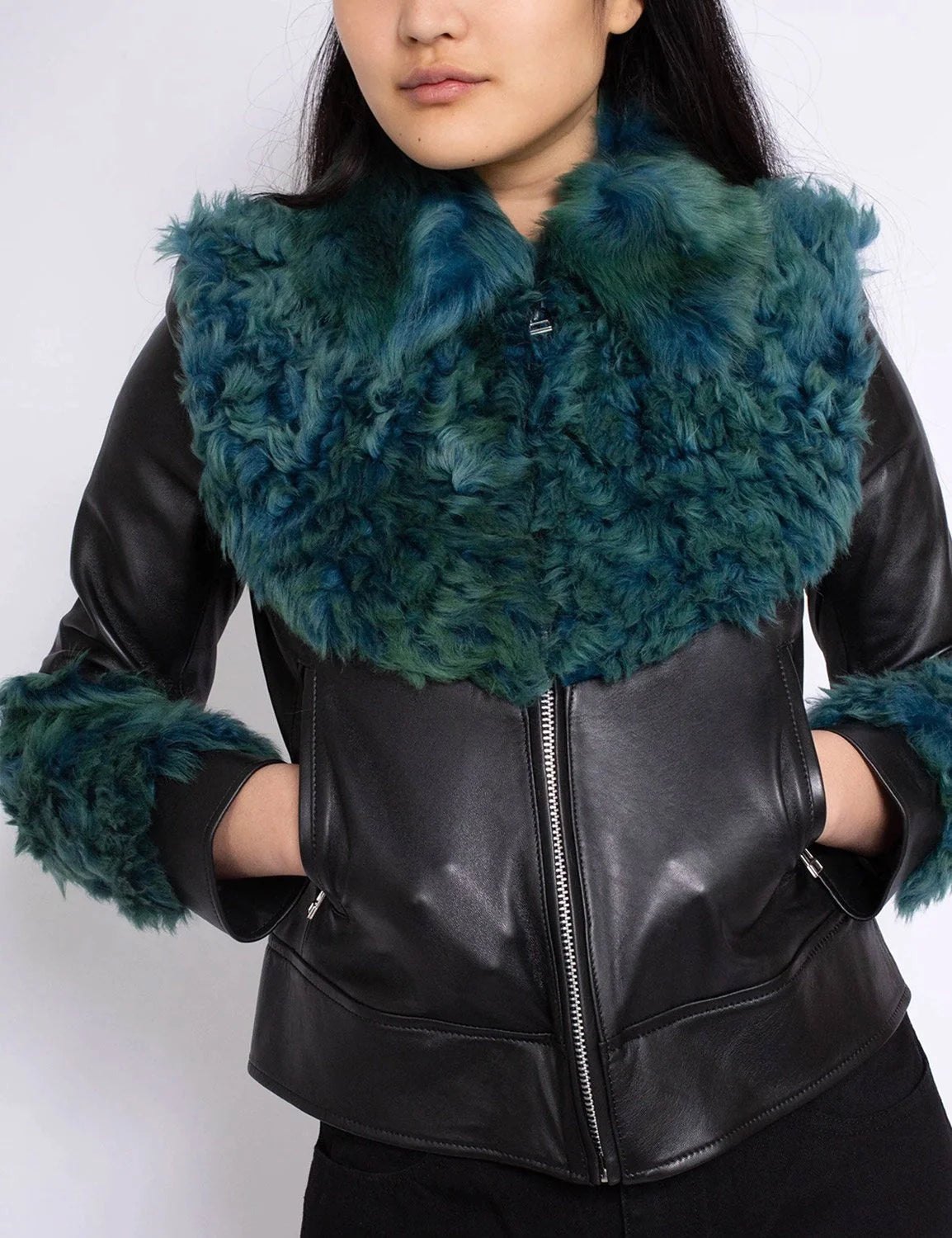 Women’s Shearling Aviator Green Fur Jacket