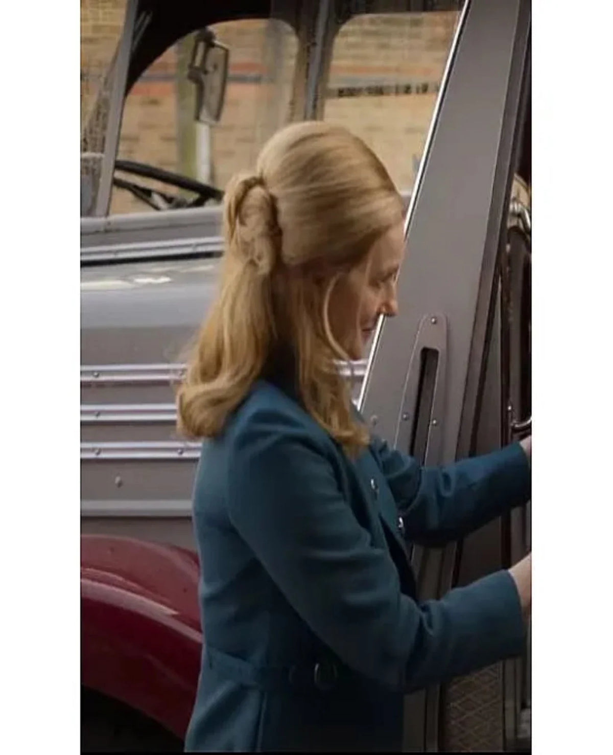 The Miracle Club 2023 Laura Linney Teal Blue Coat