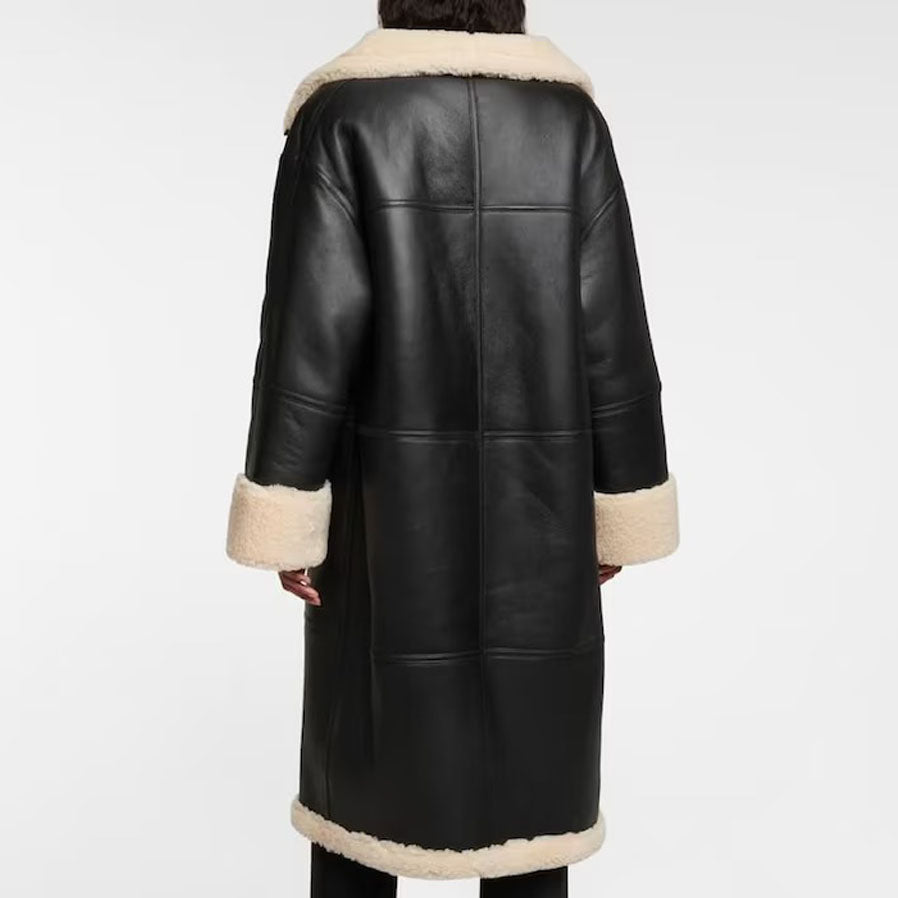 Womens Elegant Black Sheepskin Shearling Coat