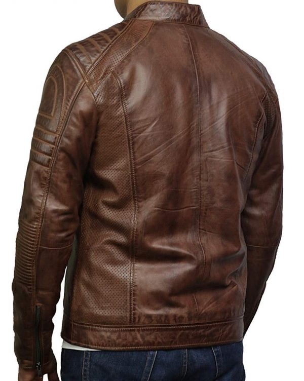 Men's Vintage Distressed Brown Quilted Leather Jacket