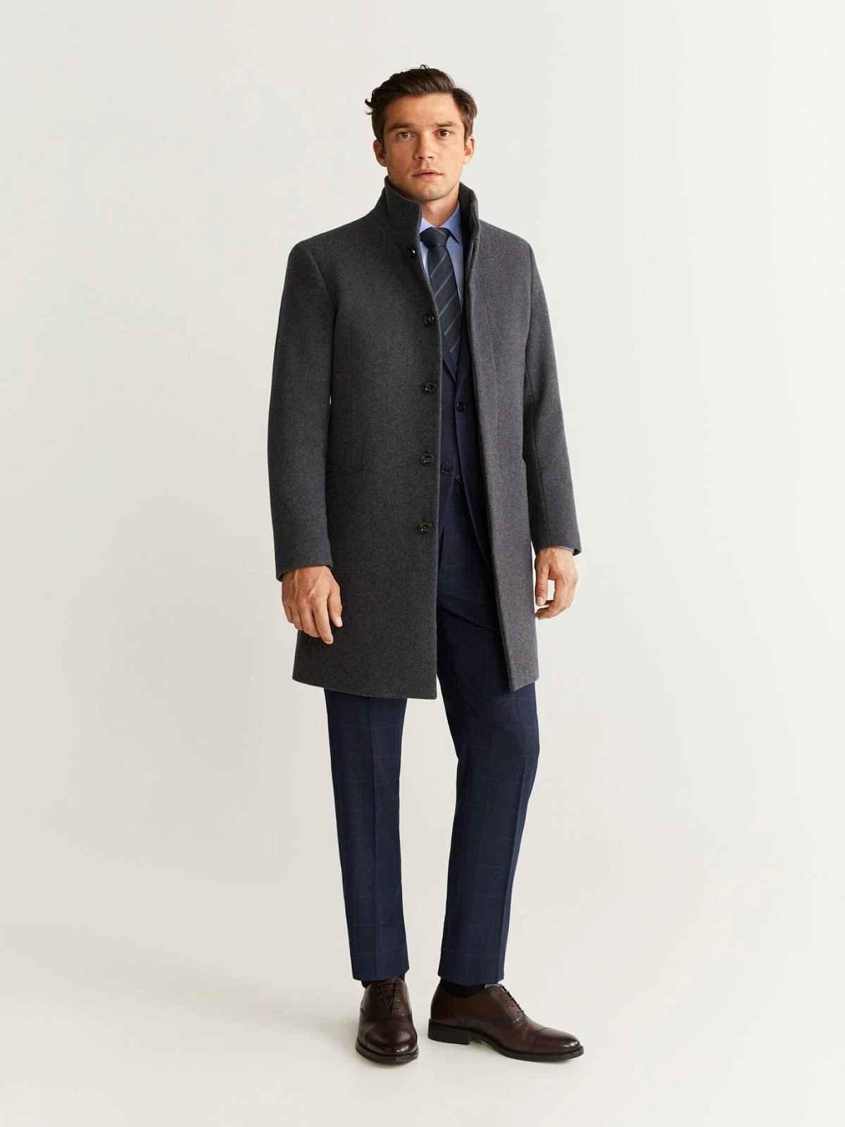 Men Smoke Grey Wool Trench - LJ.com