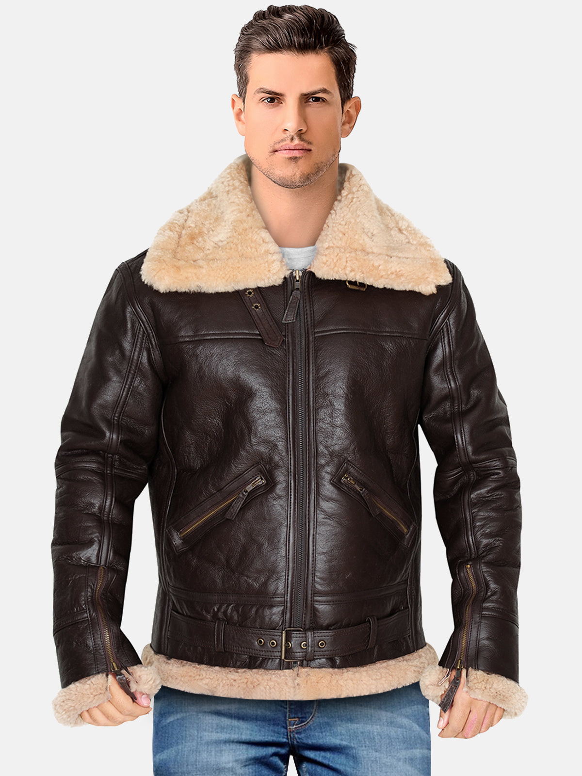Men's Evocative Shearling Sheepskin Brown Leather Jacket