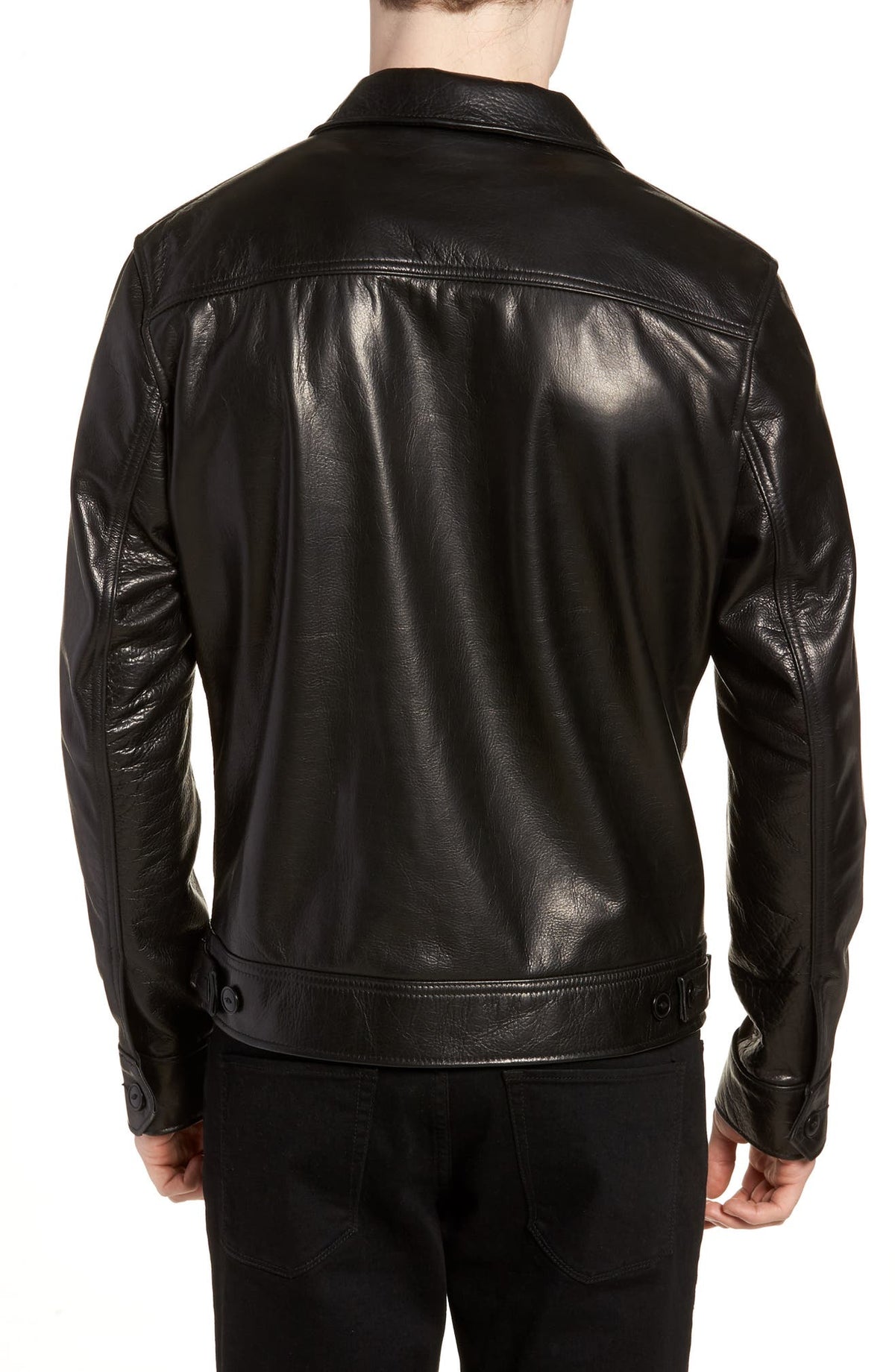 Mens Blace Stand Collar Real Leather Biker Jacket