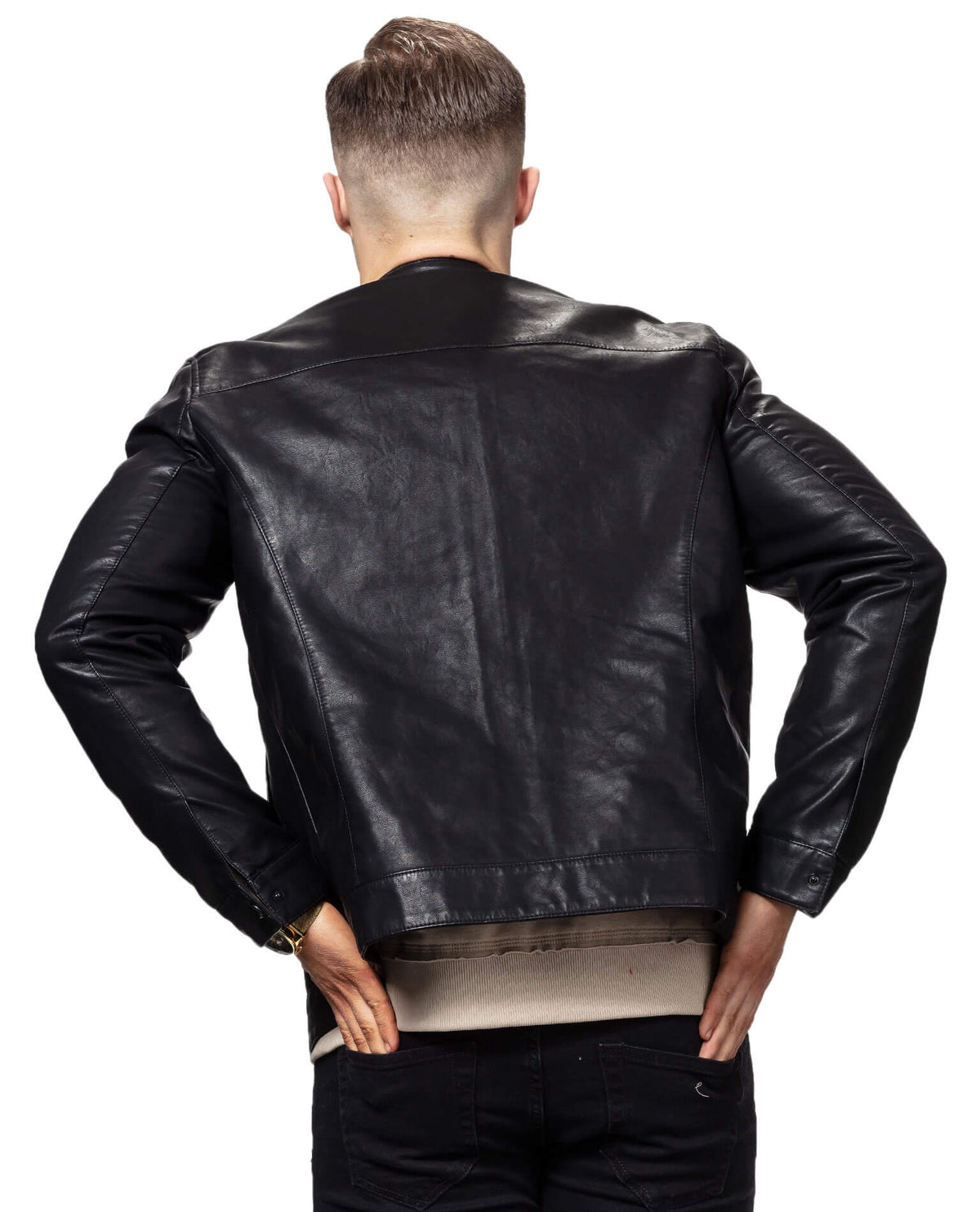 Mens New Black Genuine Leather Racer Jacket
