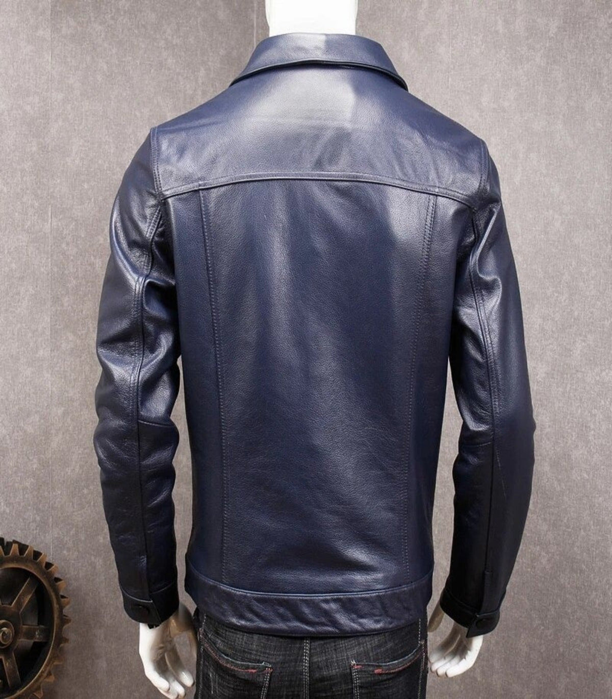 Men's Stylish Dark Blue Leather Jacket