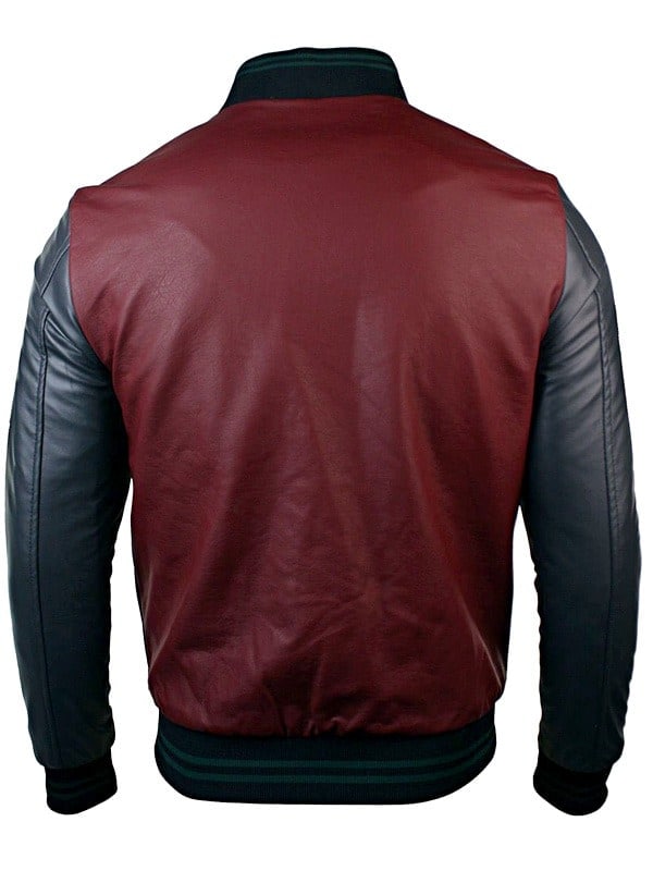 Men's Dark maroon baseball synthetic leather jacket