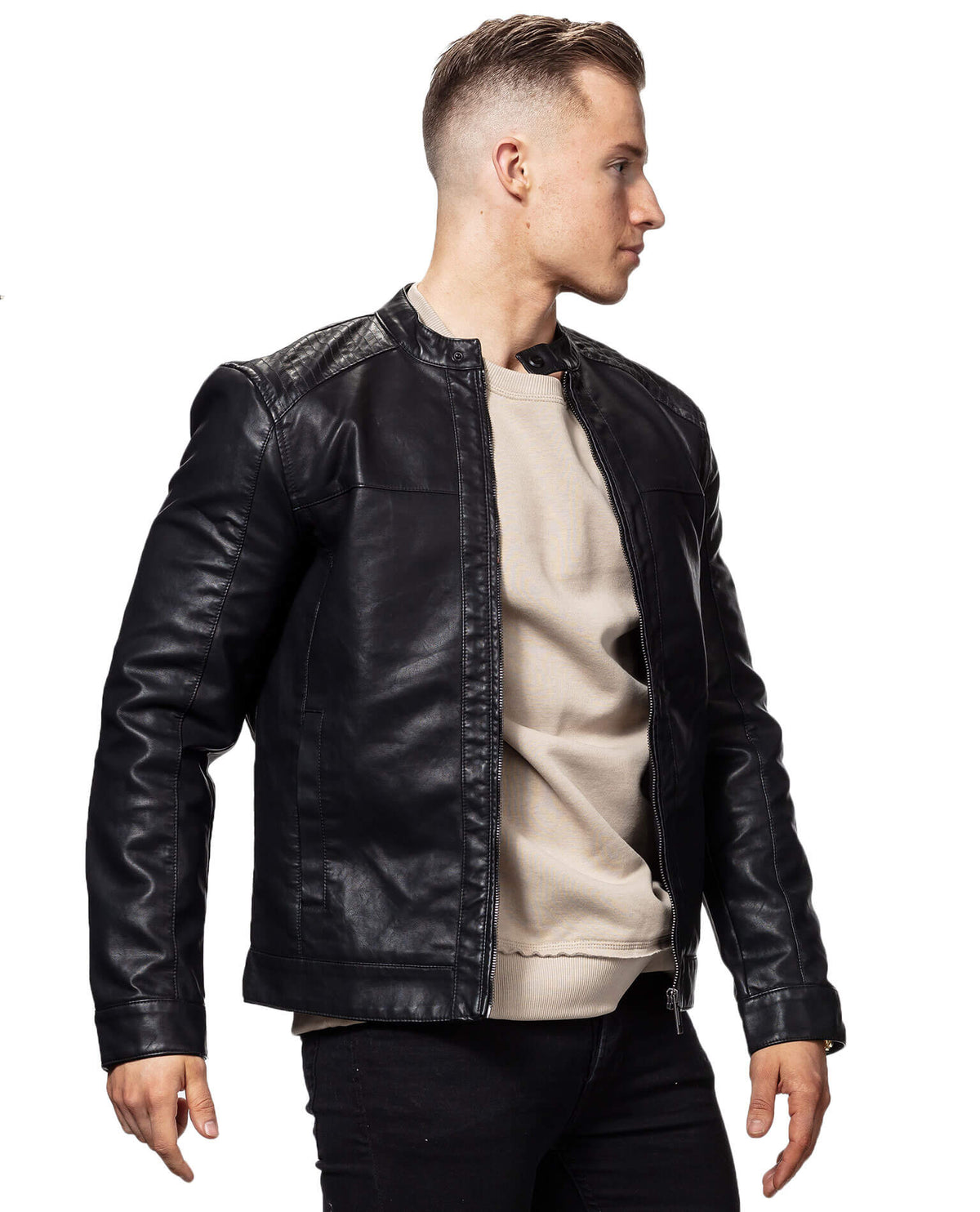 Mens New Black Genuine Leather Racer Jacket