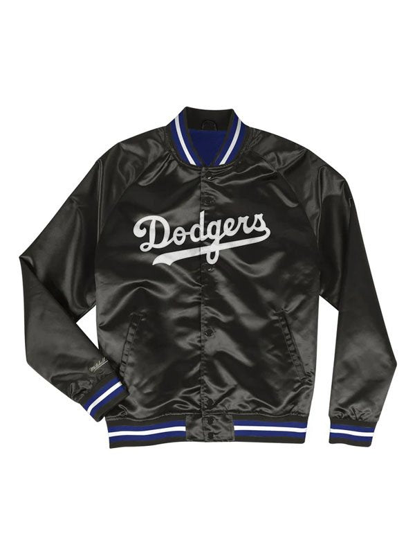 Mens Dodgers Blue and White Satin Varsity Jacket