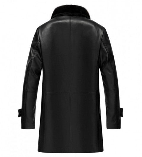 Mens Delta Black Shearling Collar Length Leather Coat