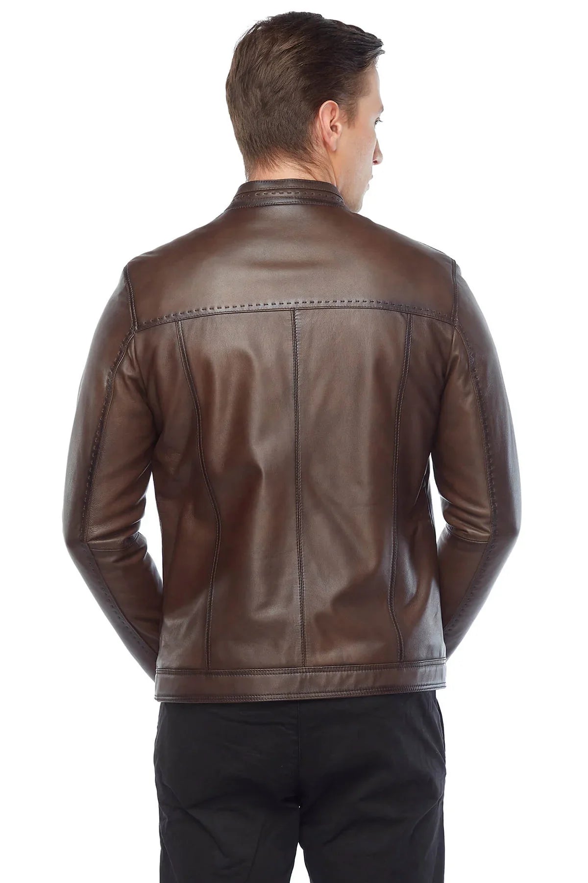 Sport Stitched Classic Real Leather Brown Jacket - LJ