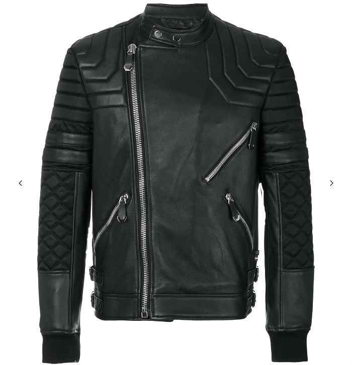 Mens Designer Black Bomber Quilted Leather fashion Jacket