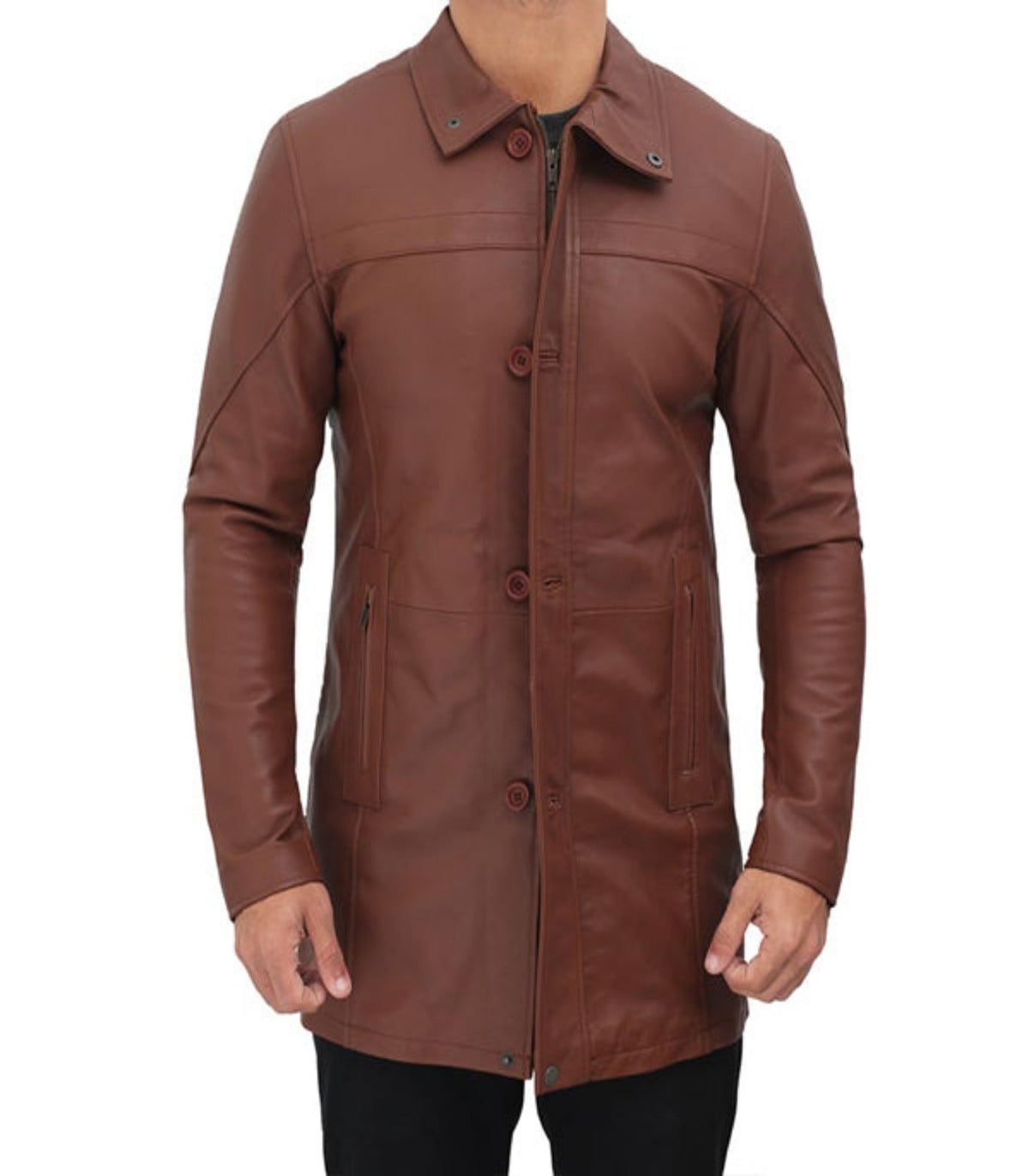 Men's Genuine Brown Leather Trench Coat