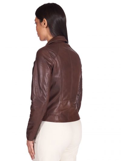 Women Dark Brown Biker Fashion Leather Jacket