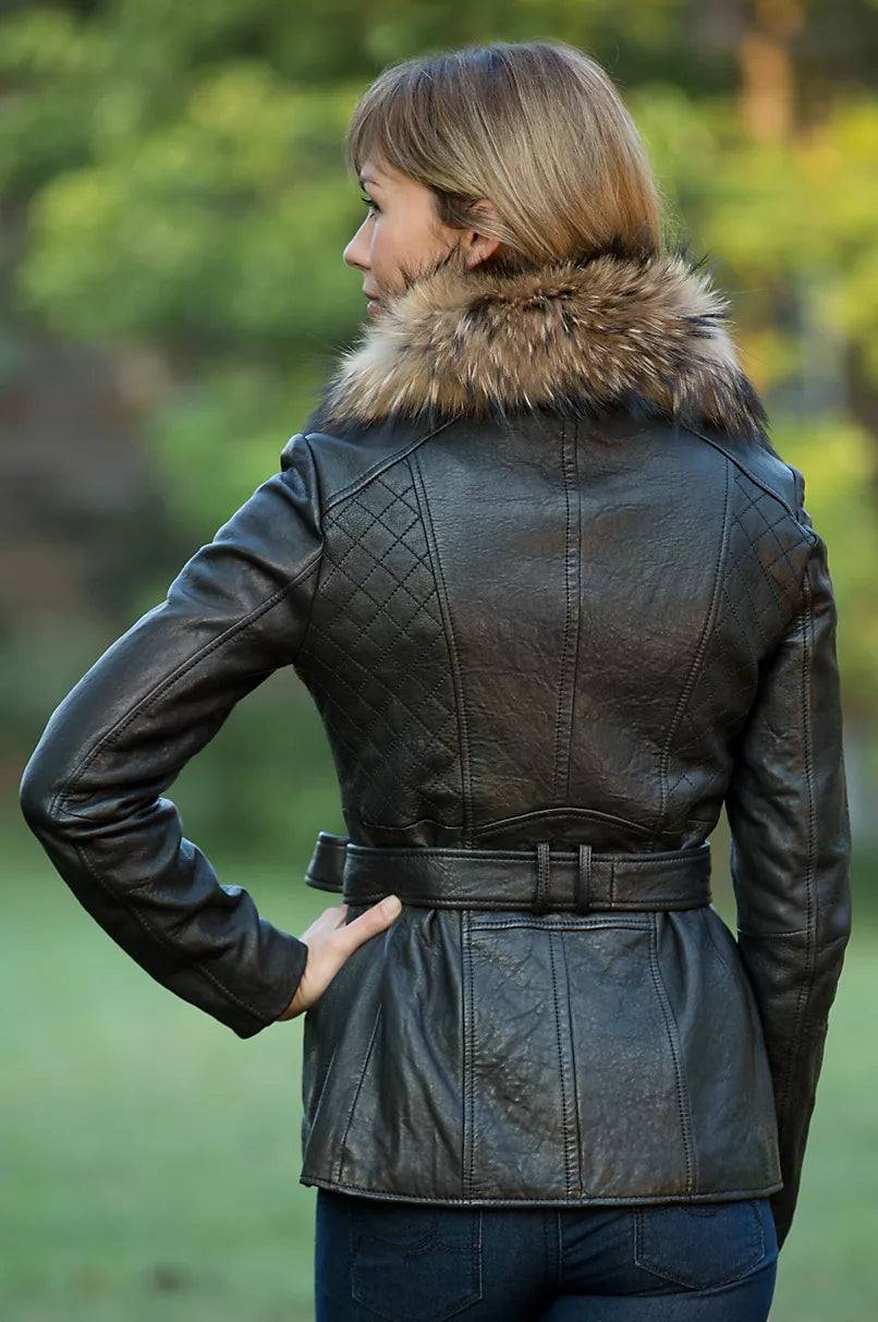 Womens Glamorous Body Fitted Black Leather Jacket