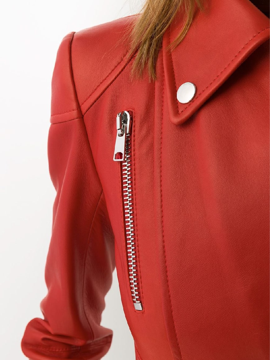 Women’s Red Flared Style Leather Fashion Jacket