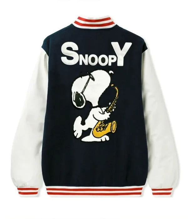 Snoopy Butter Black and White Letterman Varsity Jacket