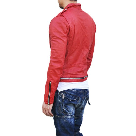 Men's Motorcycle Red Leather Biker Jacket