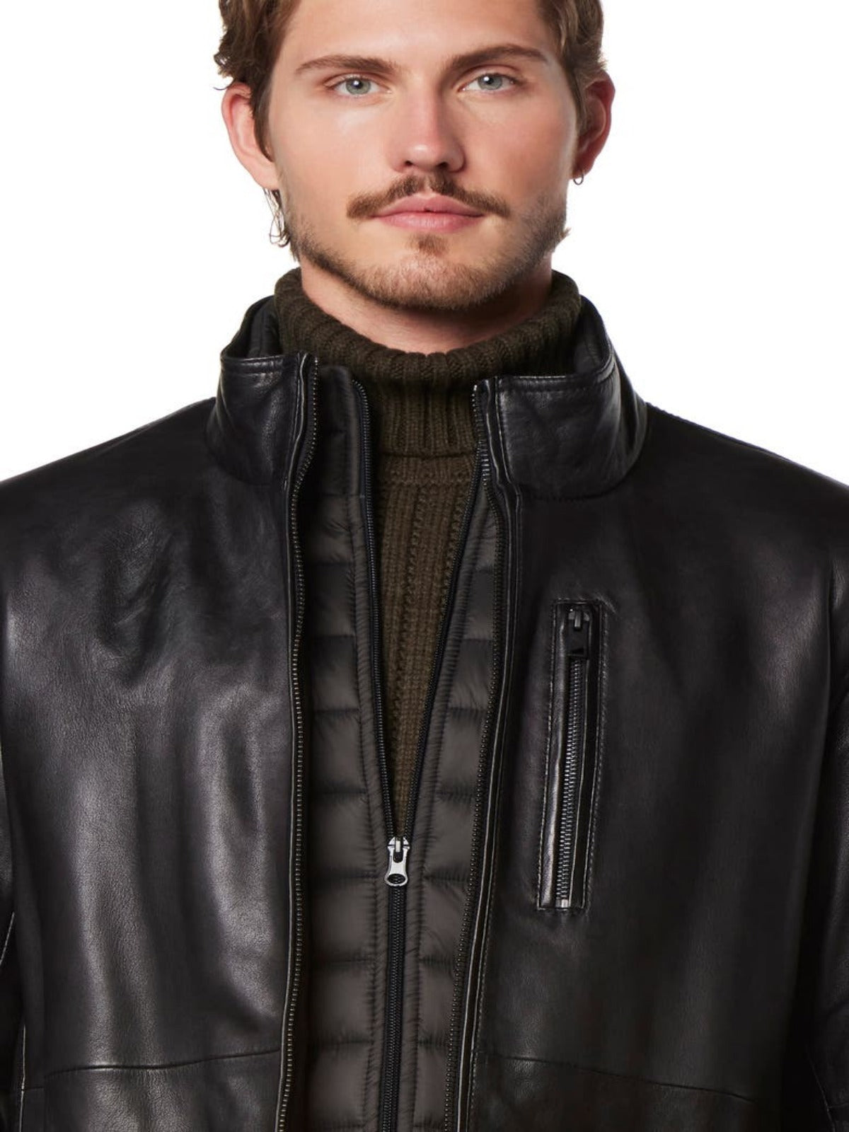 Mens Designer Black Bomber Leather Jacket