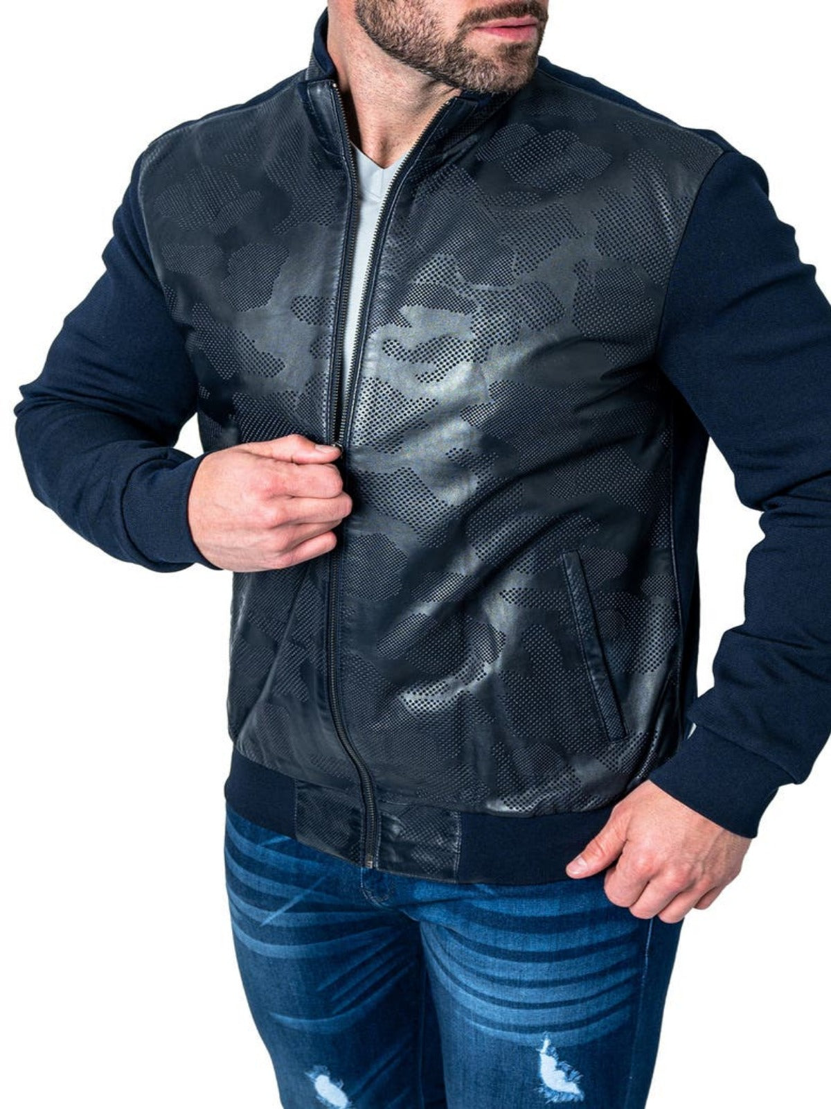 Mens Glamorous Blue Leather Jacket