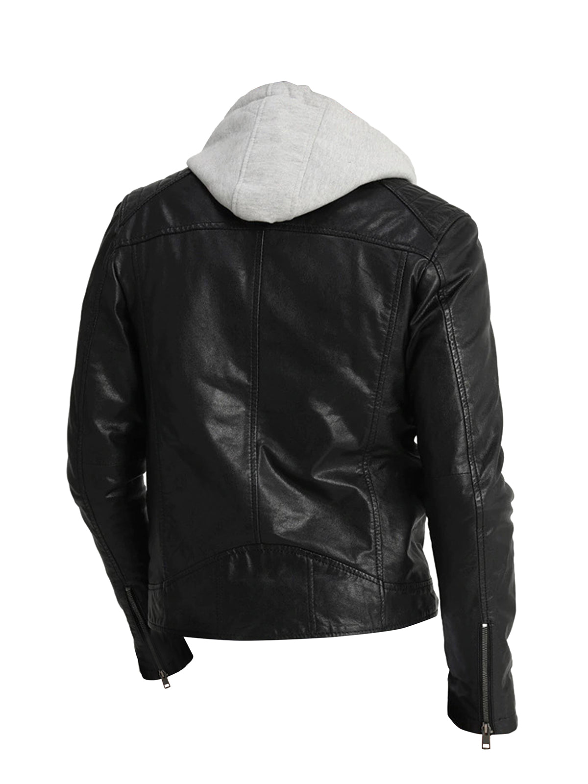 Men Black Hood Leather Jacket