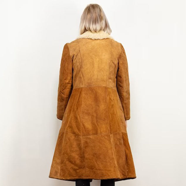 Women Brown Stylish Shearling Trench Coat