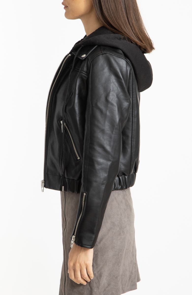 womens hooded biker Leather jacket in Black - LJ
