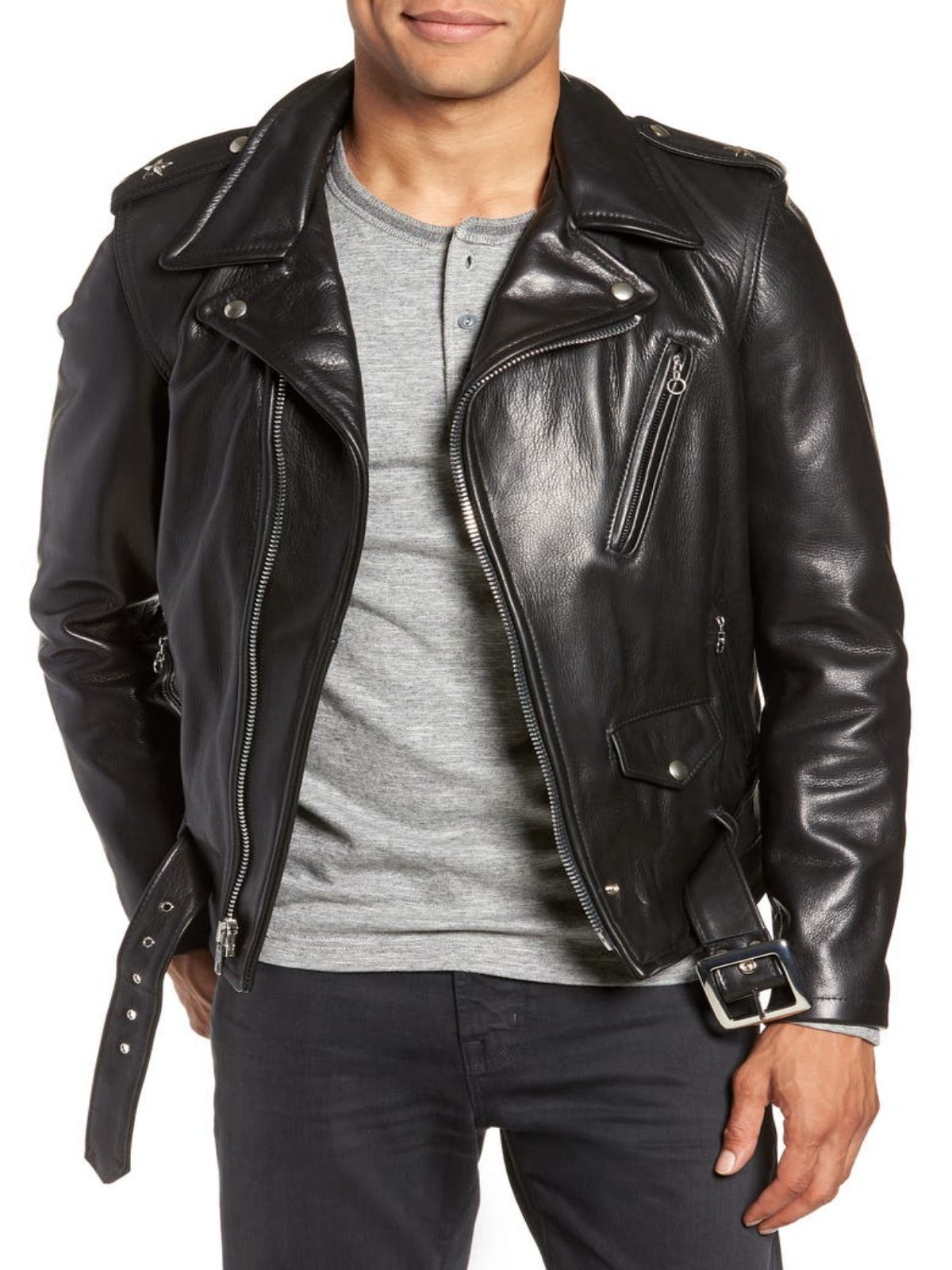 Mens Glamorous Dark Black Biker Leather Jacket