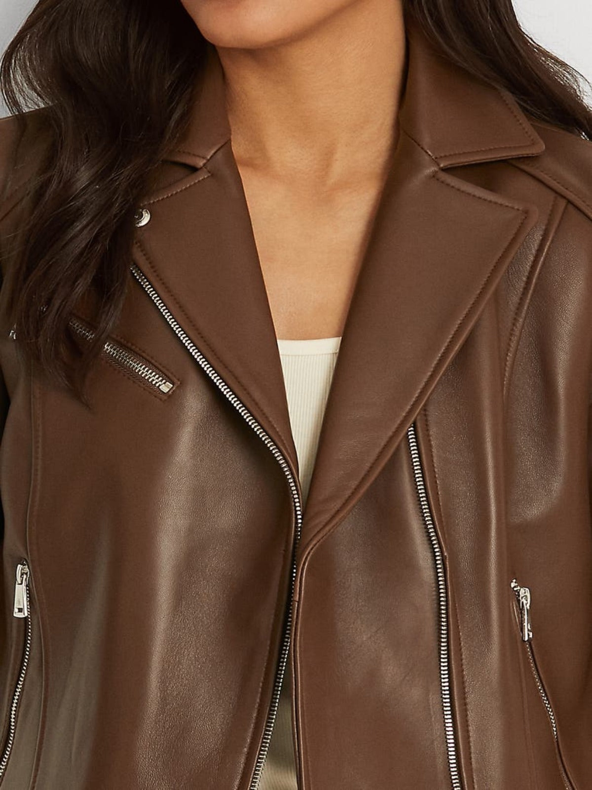 Women's Lambskin Brown Biker Leather Jacket