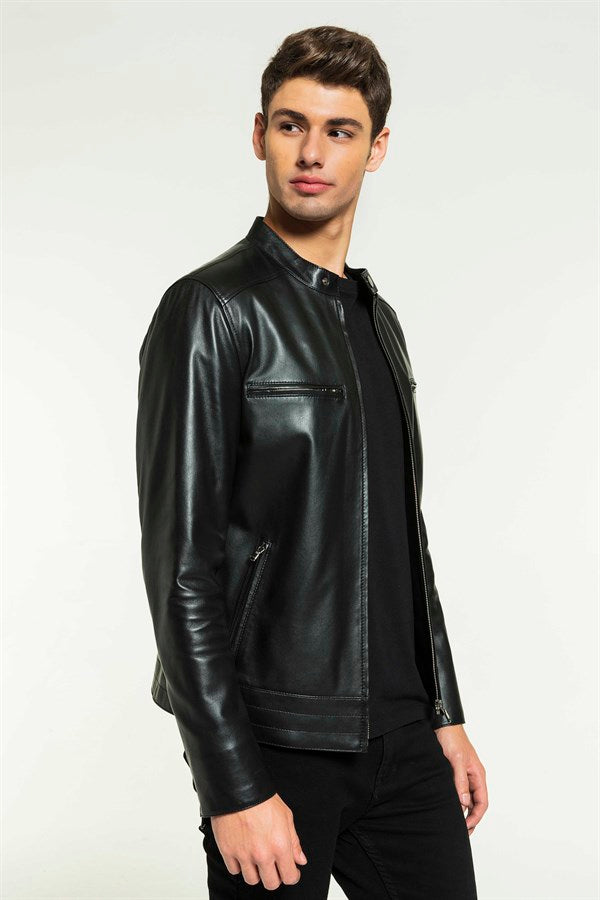 Sports Black Leather Jacket for Men - LJ
