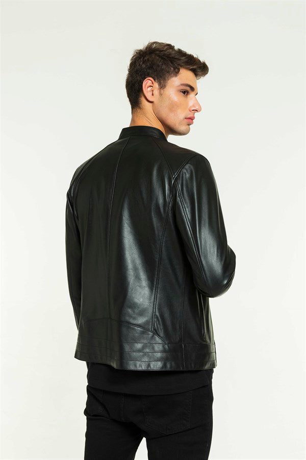 Sports Black Leather Jacket for Men - LJ