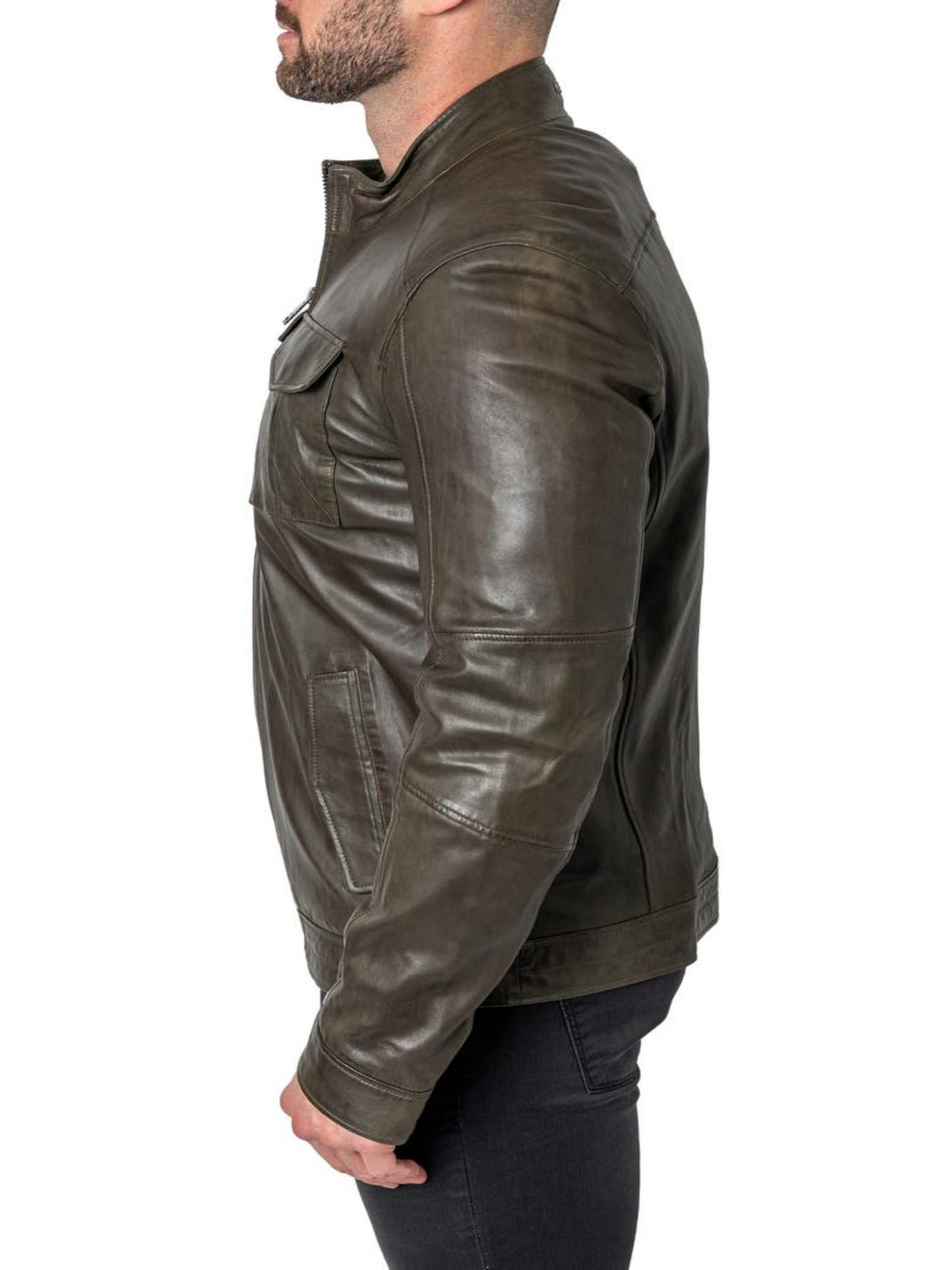 Mens Olive Green Leather Jacket