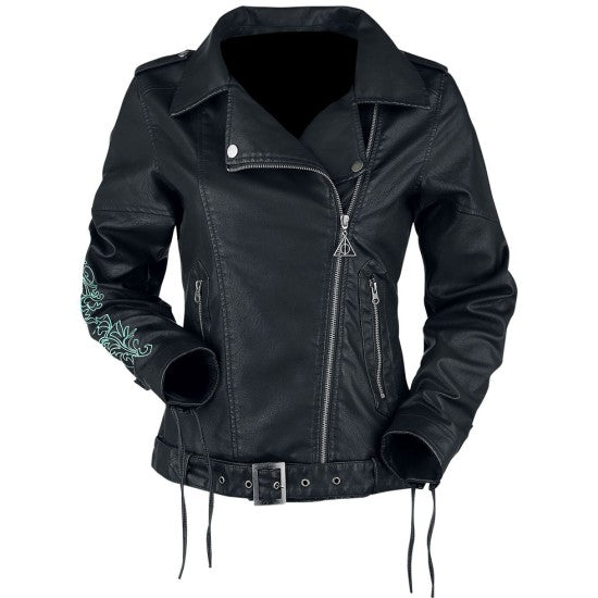 Unisex Death Eater Biker Belted Black Leather Jacket