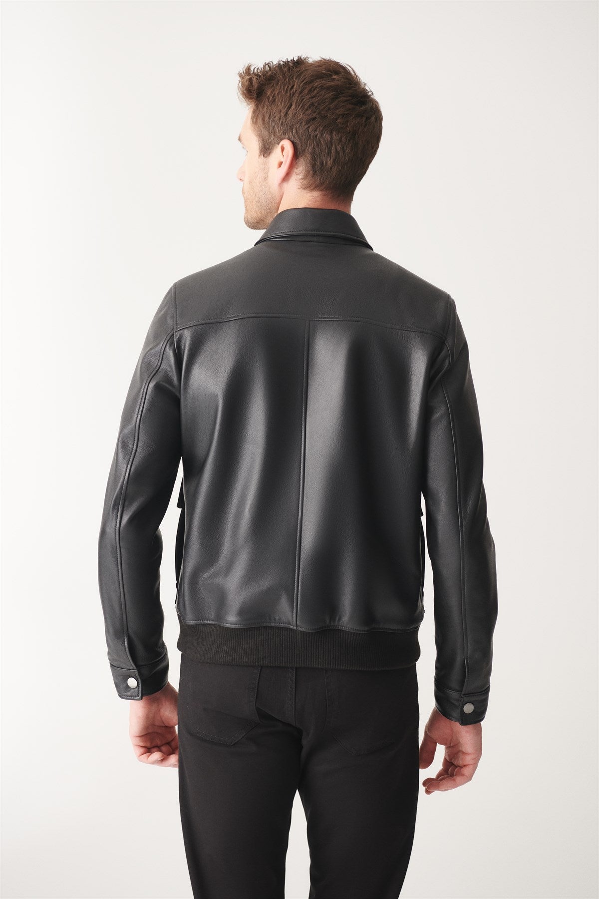 Black Bomber Leather Jacket for Men - LJ