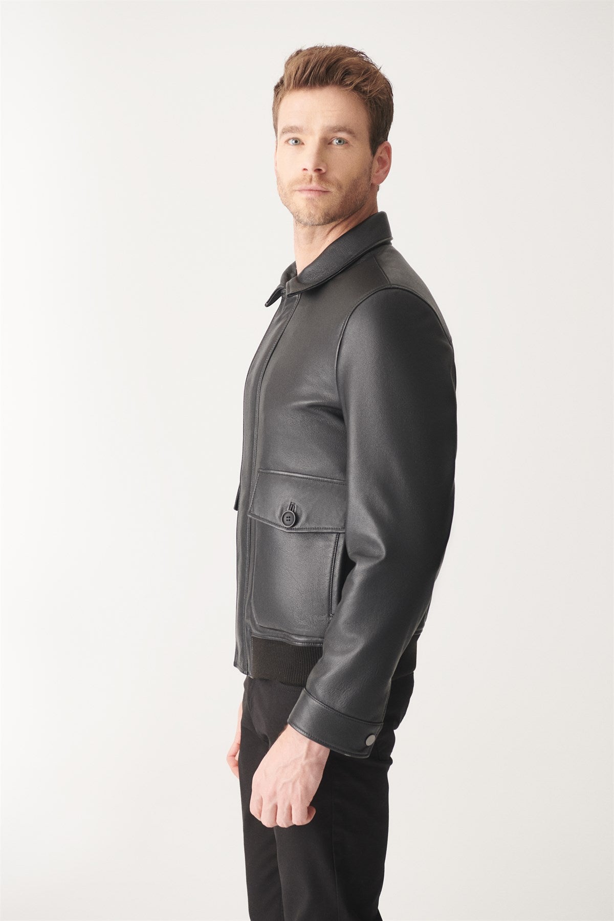 Black Bomber Leather Jacket for Men - LJ