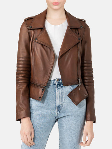 Genuine brown real Leather womens Jacket