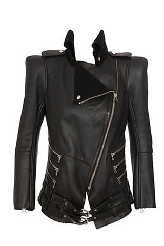 Women Studded Designer Moto Black Leather Jacket