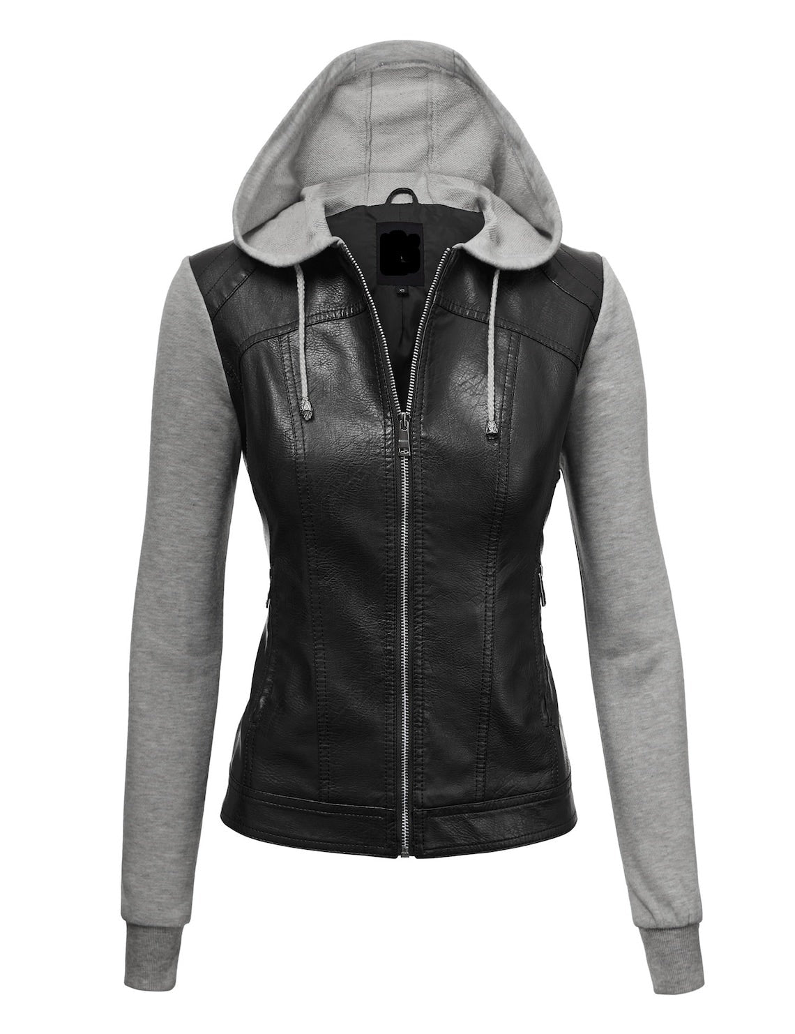 Women's Removable Hooded Black Leather Moto Jacket