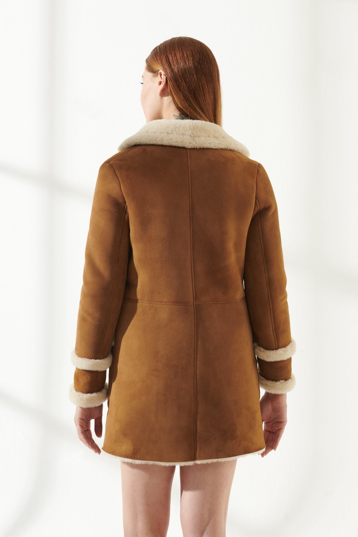 Women's Casual Tan Shearling Leather Coat