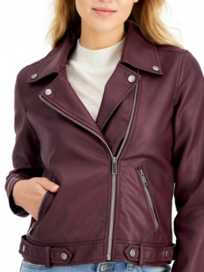 Women Magenta Zipper Biker Leather Jacket